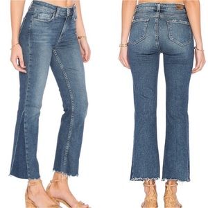 Paige COLETTE PIECED RAW-EDGE CROPPED FLARED JEANS IN KENYA DISTRESSED